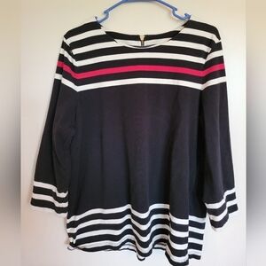 Talbots Women's Striped Scoop Neck 3/4 Sleeve Top Size Large